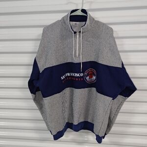 Vtg 90’s San Francisco California Zip Mockneck Striped Crewneck Sweatshirt XXL